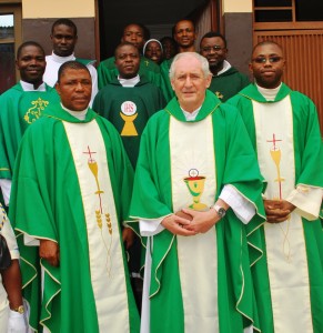 Fr Danny with SMA and other priests after the Thanksgiving Jubilee Mass at St Joseph's Church, Gowon Estate, Lagos